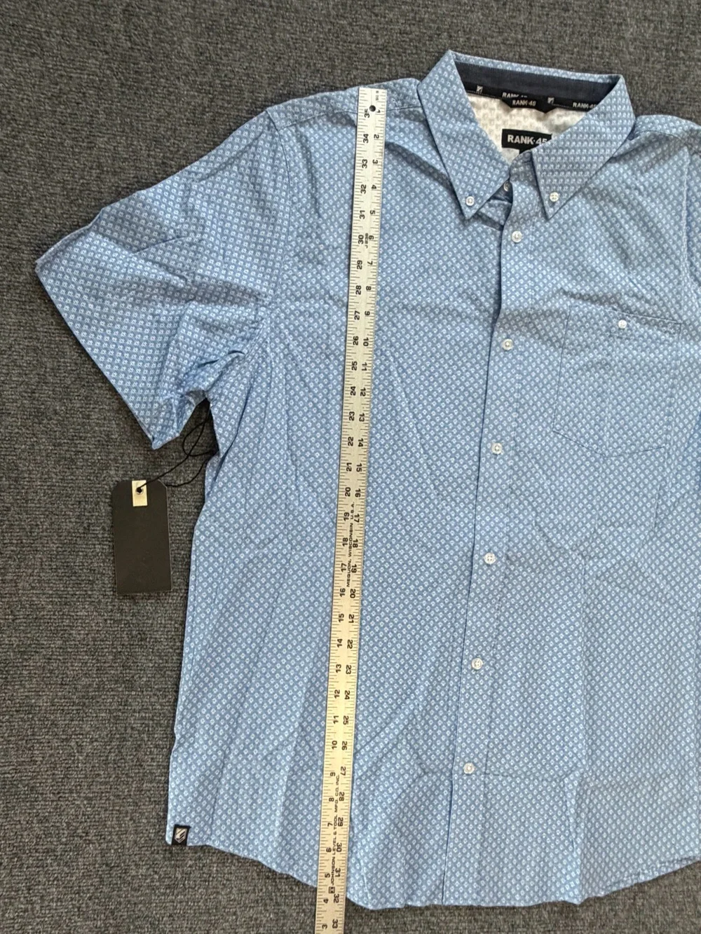Rank 45 Mens Large Button Down Shirt Blue Geometric Print Short Sleeve NWT